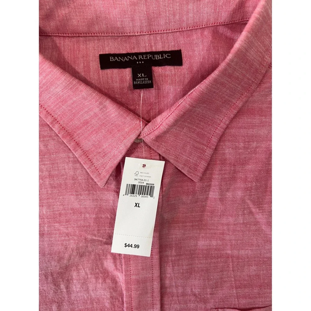 Banana Republic Mens XL Red Short Sleeve Cotton Button Down Shirt NWT